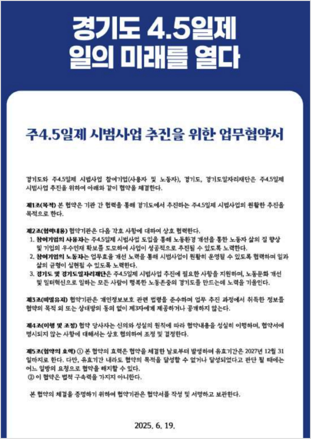 경기도 4.5일제 참여기업 업무협약서